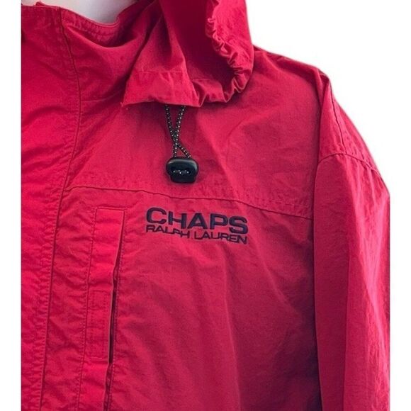 Chaps Ralph Lauren Mens Medium Red Softshell Pullover Hoodie 1/4 Zip Windbreaker - Picture 7 of 8